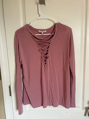 Express Lace-Up Long Sleeve Top - Rose Mauve